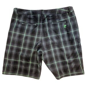 Fila Sport Golf Mens Plaid Shorts Grey Lime Green Performance Size 40 Flat Front